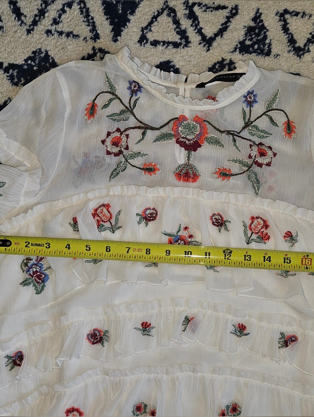 ZARA Boho Embroidered Floral Ruffle White Mini Dress - Picture 10 of 16